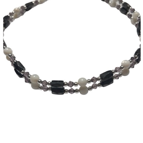 Handmade Magnetic Hematite with White Beads Necklace - Picture 2 of 3